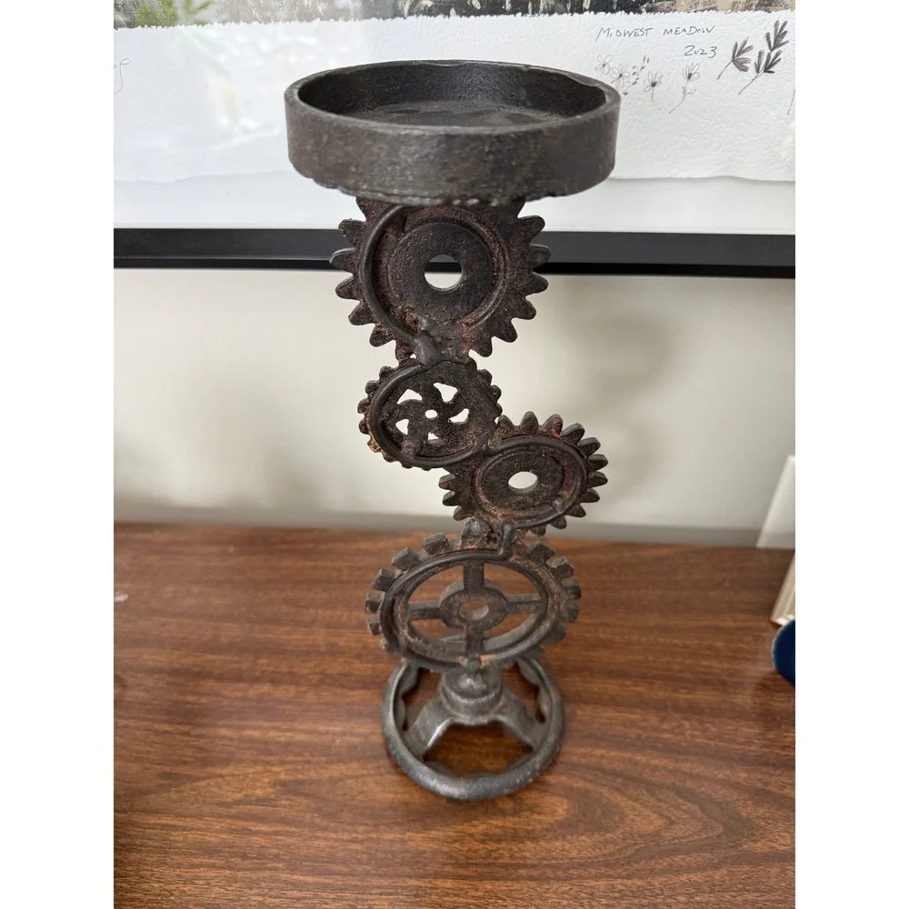 Industrial Gear Cog Candlestick Holder‎ Rustic Metal Decor